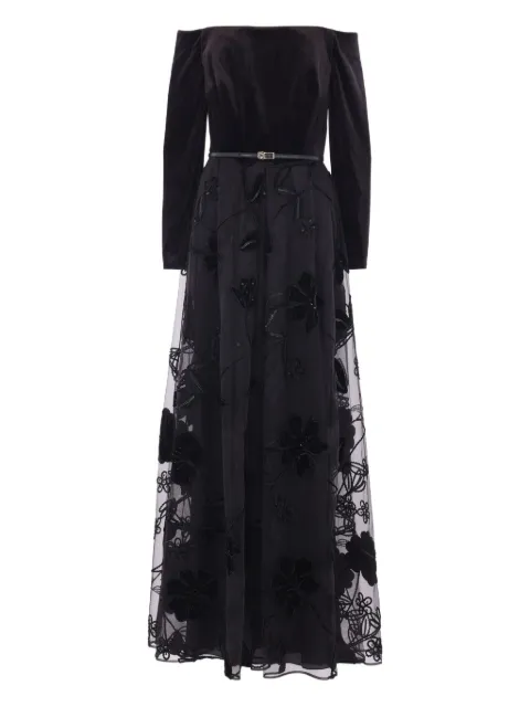Elie Saab velvet floral-embroidered tulle dress Black D0799NP25TUV01BK001