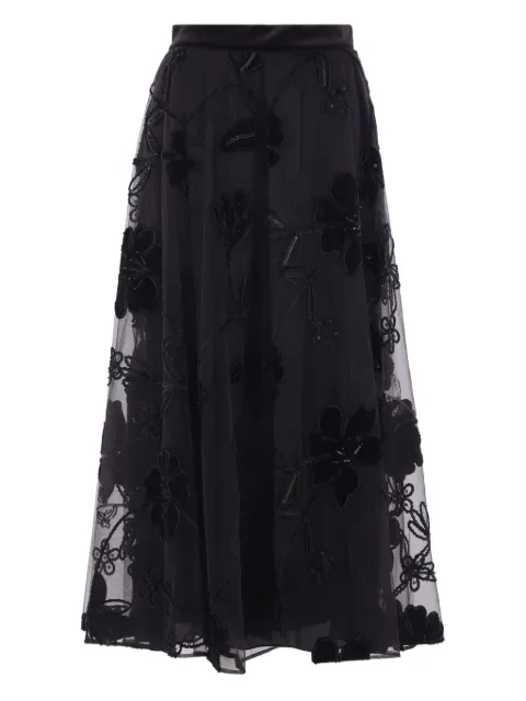 Elie Saab floral-embroidery textured midi skirt Black SK204NP25TUV01BK001