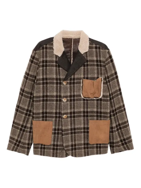 COMMUNS checked leather jacket Brown FW25V112A