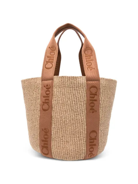 Chloé Large Woody raffia logo tote bag Neutrals CHC23AS380L18