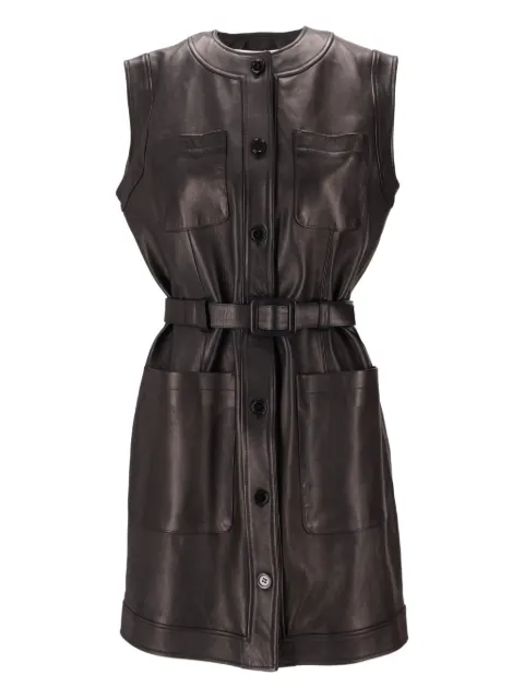 LA ROSE buttoned belted leather dress Black 1395LEATHERDRESS