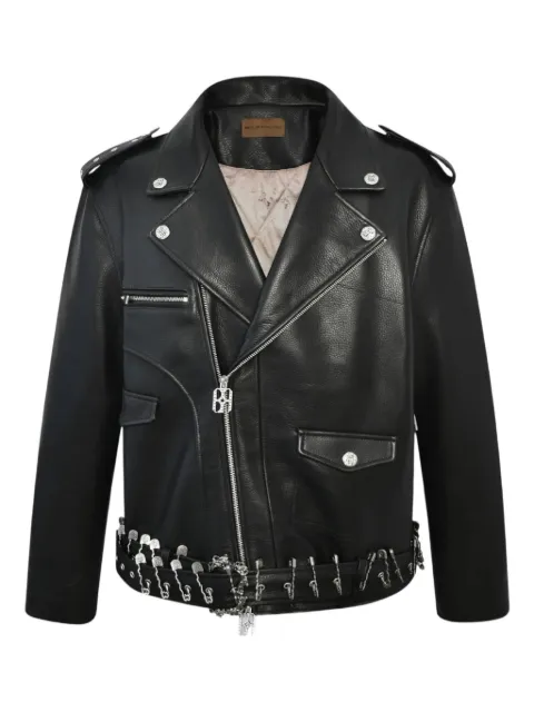 BIRTH OF ROYAL CHILD pin-detail leather biker jacket Black BC25SSJK09