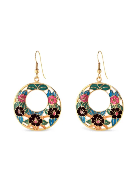 Susan Caplan Vintage 1980s cloisonné floral earrings Gold ER026475