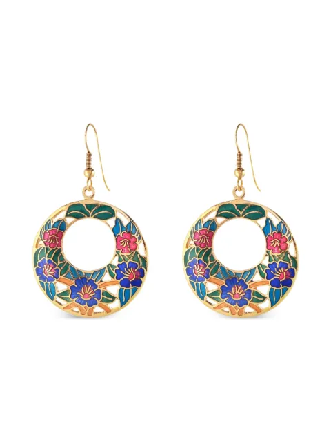 Susan Caplan Vintage 1980s cloisonné floral hoop earrings Gold ER026476