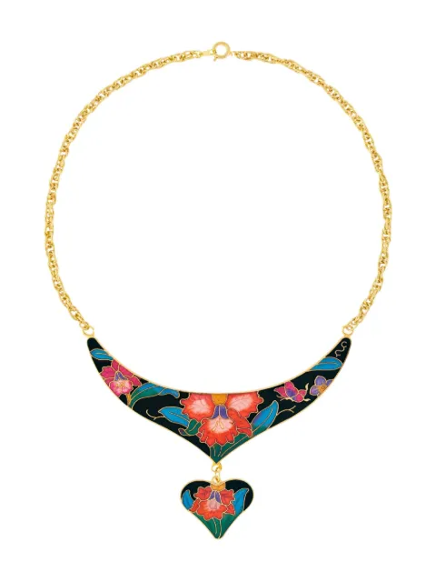 Susan Caplan Vintage 1980s cloisonné floral necklace Gold NL025620