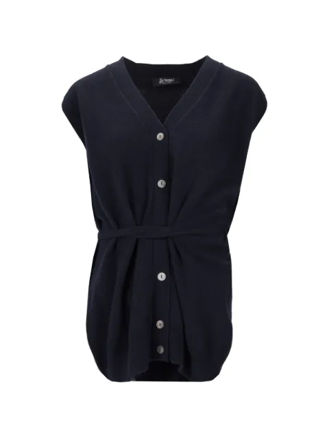 LA ROSE belted V-neck waistcoat Blue GDC22808