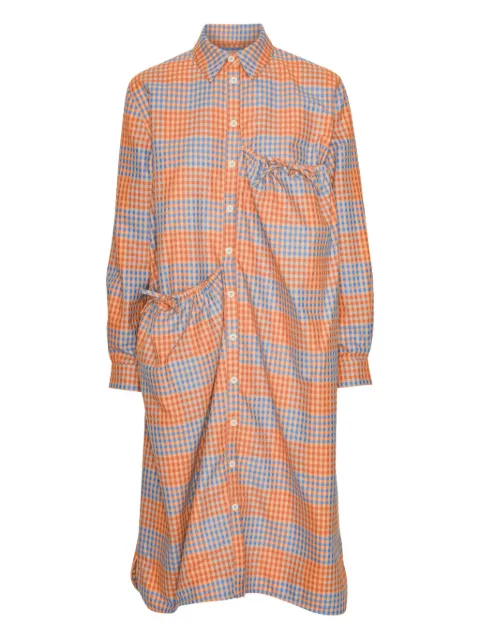 Henrik Vibskov checked gathered-detail dress Orange AW25KEYF320