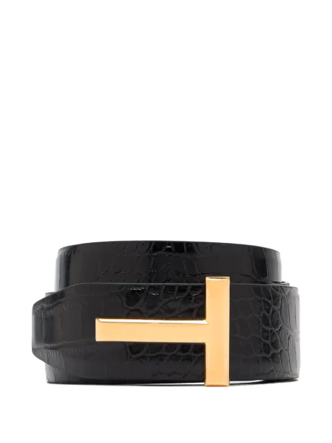 TOM FORD crocodile-embossed T-buckle belt Black TB178LCL439G