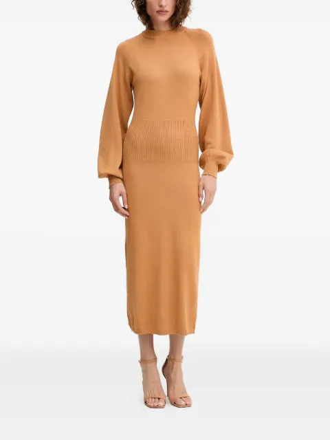 Silvian Heach ribbed balloon-sleeve midi dress Neutrals GPA25257VE