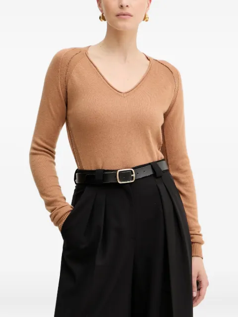 Silvian Heach V-neck embellished sweater Brown GPA25242MA