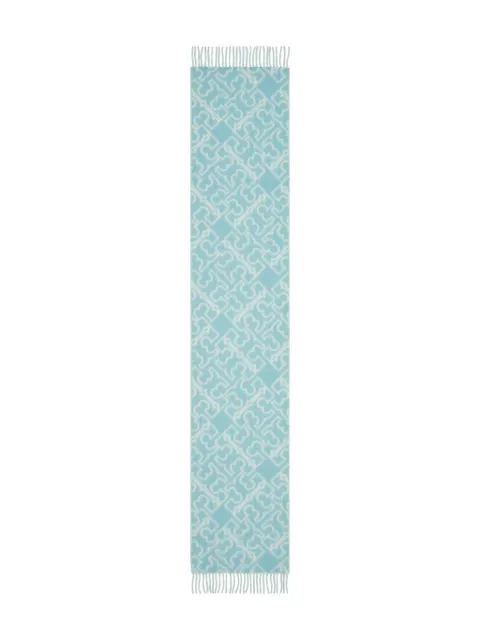 Tory Burch logo-pattern fringed scarf Blue 171971