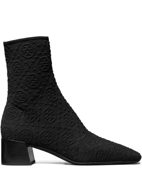 Tory Burch 45mm monogram knit ankle boots Black 164260