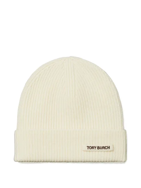 Tory Burch ribbed-knit beanie hat White 176946