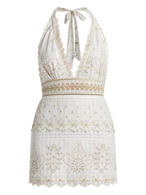 LoveShackFancy Aventine guipir embroidered mini dress White D26382528