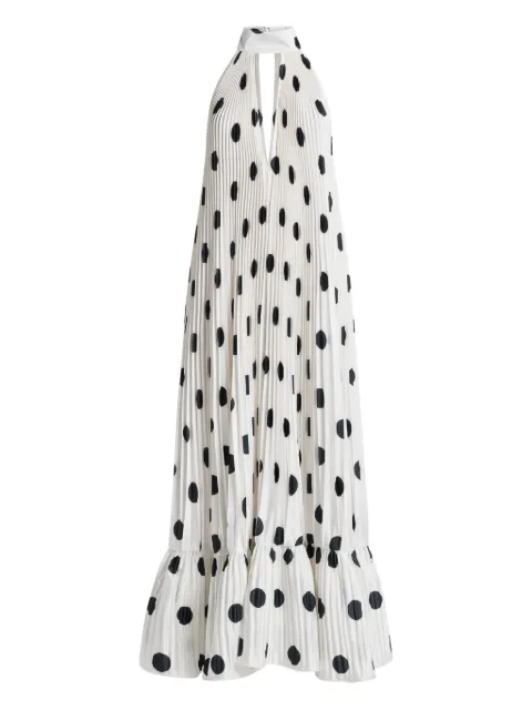 L'IDÉE Libertie polka-dot pleated maxi dress White LIBERTIE