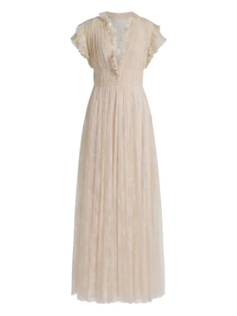 Alberta Ferretti ruffled lace maxi dress Neutrals AEF261U04101648