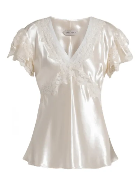Alberta Ferretti lace ruffled top Neutrals AEF261U02211627