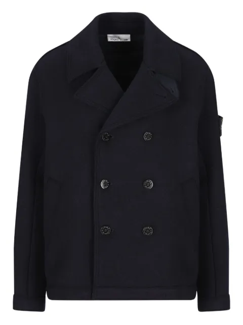 Stone Island double-breasted wool peacoat Black K2S155100059S0IN1