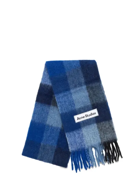 Acne Studios check-pattern fringed scarf Blue CA0084DUB