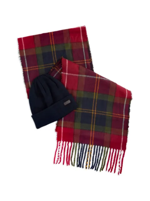 Barbour tartan scarf and beanie set Red MGS0079