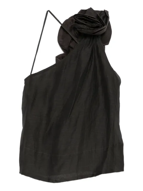 Mes Demoiselles rose-embellished one-shoulder top Black FILO