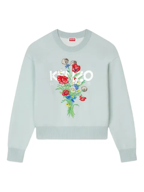 Kenzo floral-embroidered crew-neck sweater Blue FF62PU7303BG