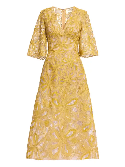 Elie Saab floral-embroidered midi dress Yellow D0760NP25YA040