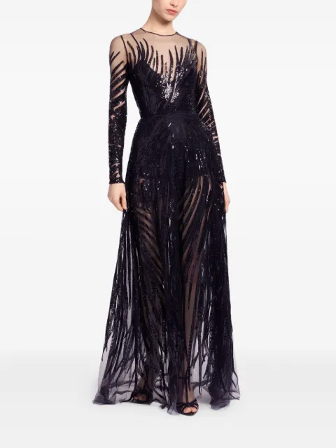 Elie Saab sequin tulle maxi dress Black D0814NP25YA043