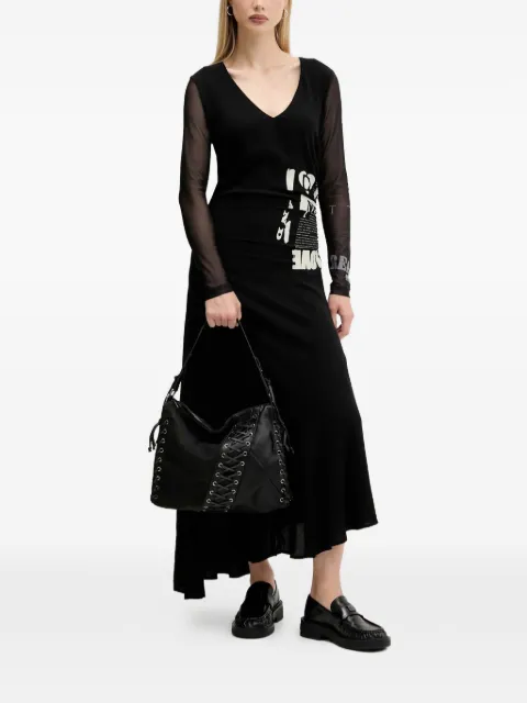 Desigual sheer sleeve graphic print asymmetric dress Black 25WWVW26