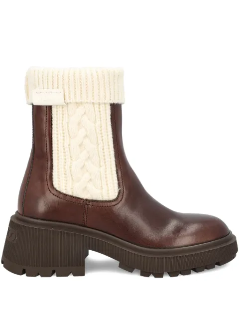 Jimmy Choo knit-trim leather boots Brown TAMIAFLATTQACHOCOLATELATTE