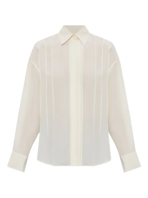Victoria Beckham pleated-detail silk shirt Neutrals 1425WSH006822A
