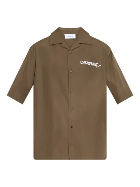 Off-White logo-print short-sleeve shirt Brown OMGG01FF25FAB0045801