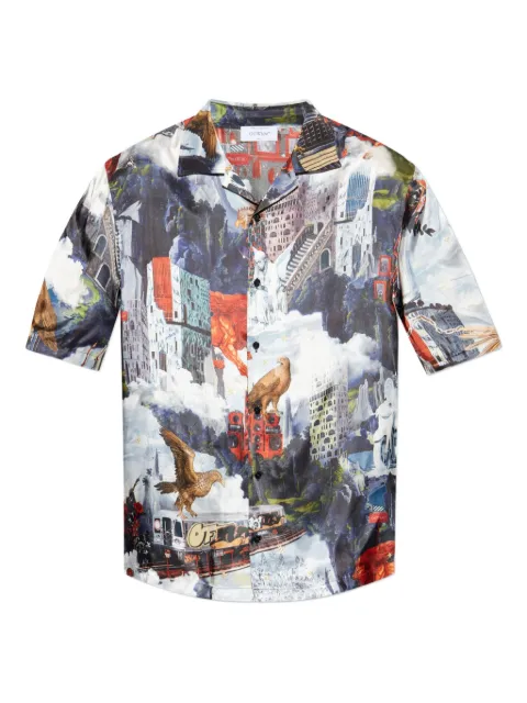 Off-White collage-print short-sleeve shirt Blue OMGG01FF25FAB0064242