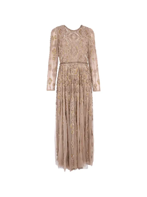 Mac Duggal long-sleeve embellished dress Neutrals 10112