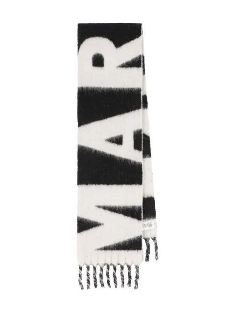 ISABEL MARANT logo-intarsia fringed scarf Black EC056XFAB1C32A