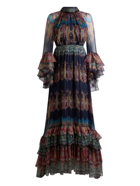 ETRO long silk dress with placed print Blue WRHA041999SP1H6