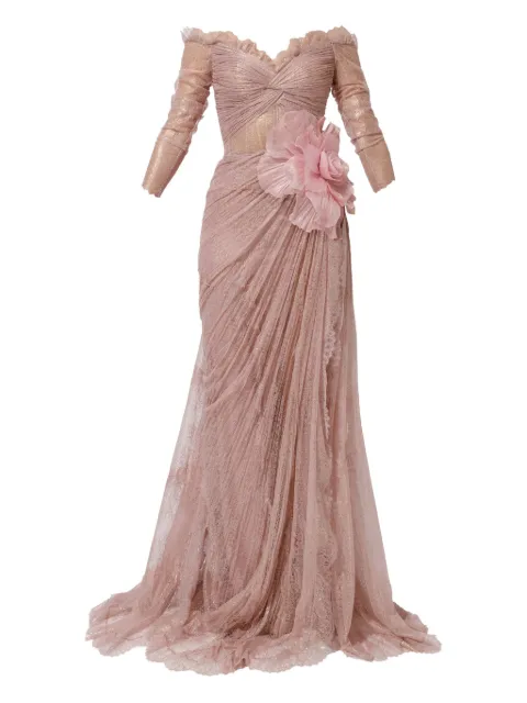 Iris Serban Lorena pleated lace flower dress Pink LORENA