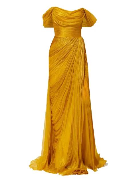 Iris Serban pleated off-shoulder dress Gold GOLDY