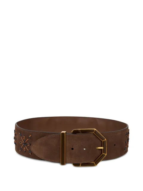 ETRO suede embroidered geometric buckle belt Brown WP3B0031AE282