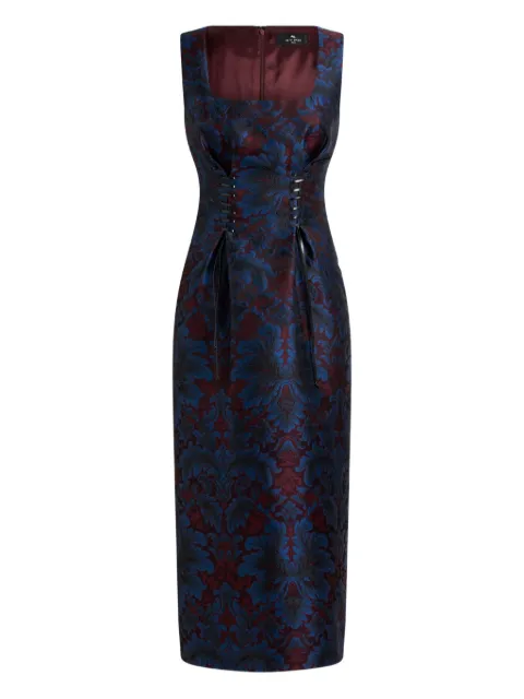 ETRO jacquard lace-up midi dress Blue WRHA045099TJA87