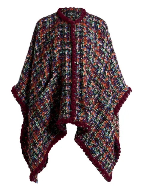 ETRO tweed pom-pom trim cape Red WRBD000999TT903