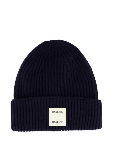 SAMSOE SAMSOE ribbed wool beanie hat Blue F24300118194011TCX