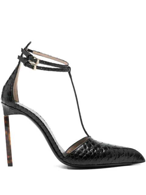 TOM FORD python-effect leather T-strap pumps Black W3763LCL516P