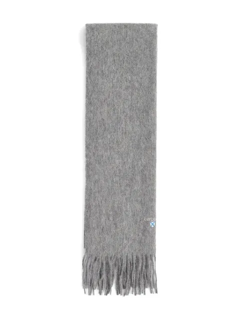 Barbour embroidered-logo fringed scarf Grey USC0008GY31