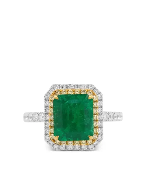 HYT Jewelry 18K white and yellow emerald and diamond ring White R678HR