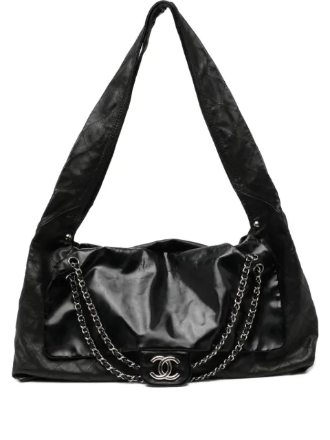 CHANEL Pre-Owned Leather Oversize XL Patent and Leather Quilted Tote Shoulder Flap Bag Black CHANELOVERSIZEDPATENTTOTE