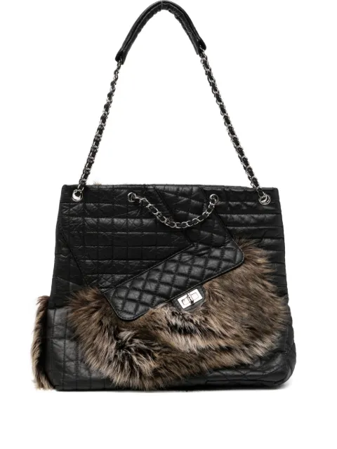 CHANEL Pre-Owned Quilted Calfskin Leather and Karl's Cabas Fantasy Fur Tote Bag Black CHANELFAUXFURTOTE