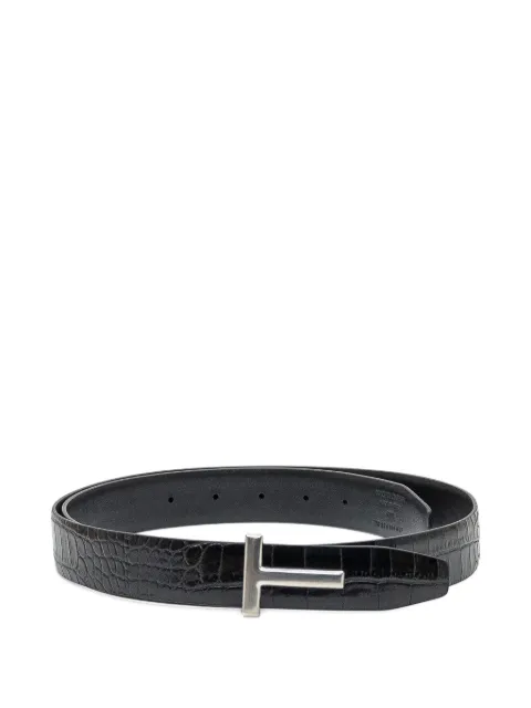 TOM FORD crocodile-embossed T-buckle belt Black TB224LCL439S