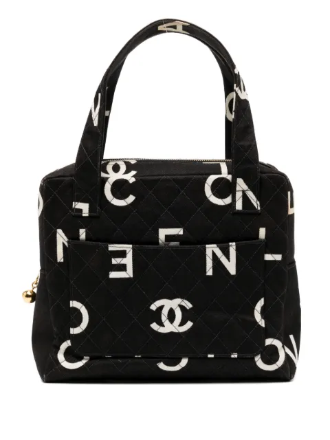 CHANEL Pre-Owned quilted fabric logo tote bag Black CHANELBLACKLETTERPRINT