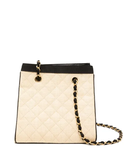CHANEL Pre-Owned 1990s Raffia Straw CC Logo Quilted Chain bag Neutrals CHANELRAFFIASTRAWTOTE